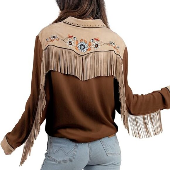 JOHN MOON Women's Embroidered Western Long Sleeve Button Down Sz SM - Picture 4 of 5